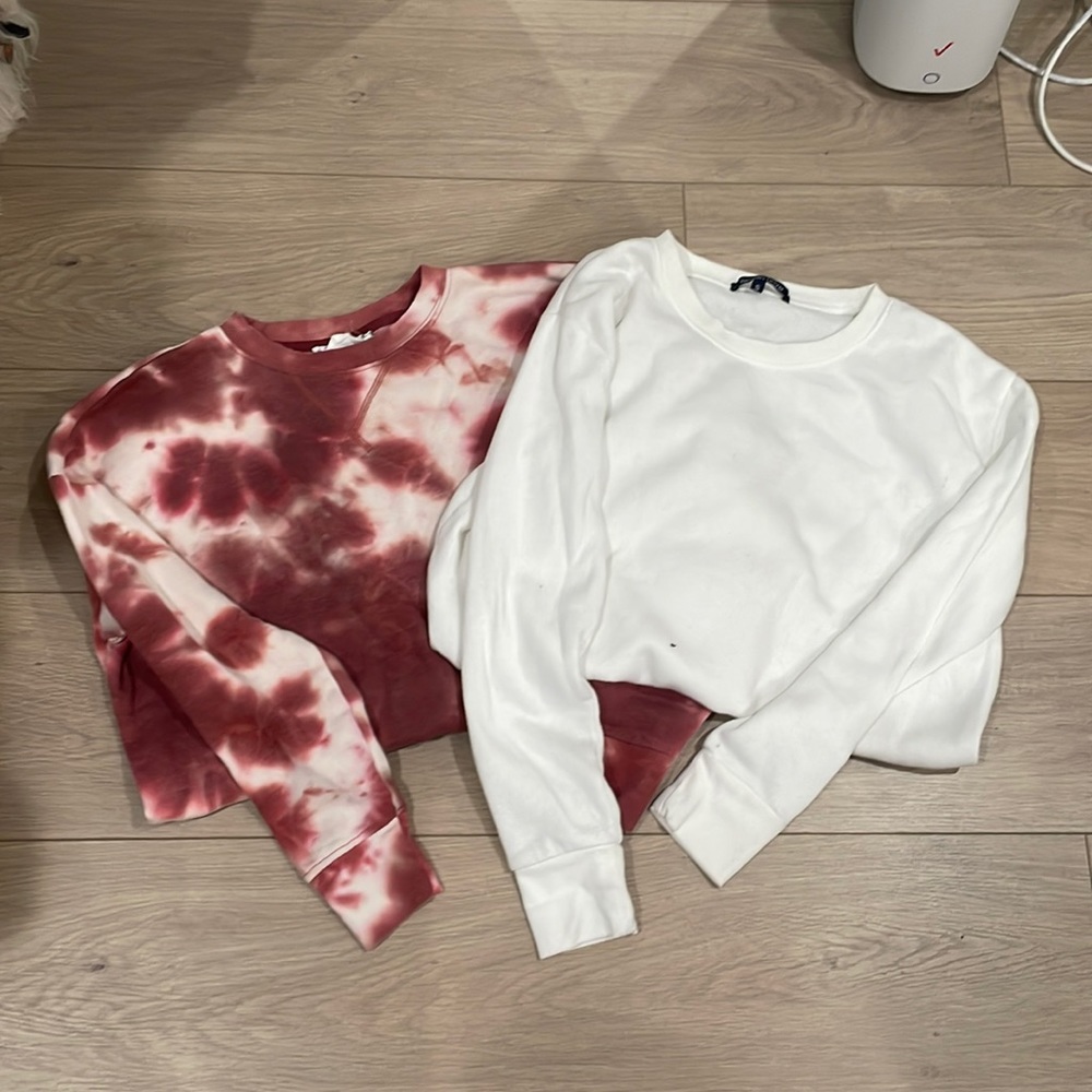 Two Crew Neck Sweatshirts . Tie Dye and Plain White .